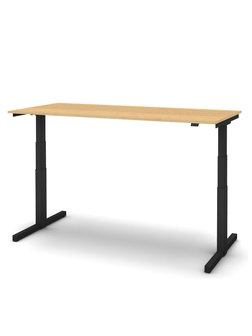 Sit/stand desk 140 x 80 cm frame in black, Top oak